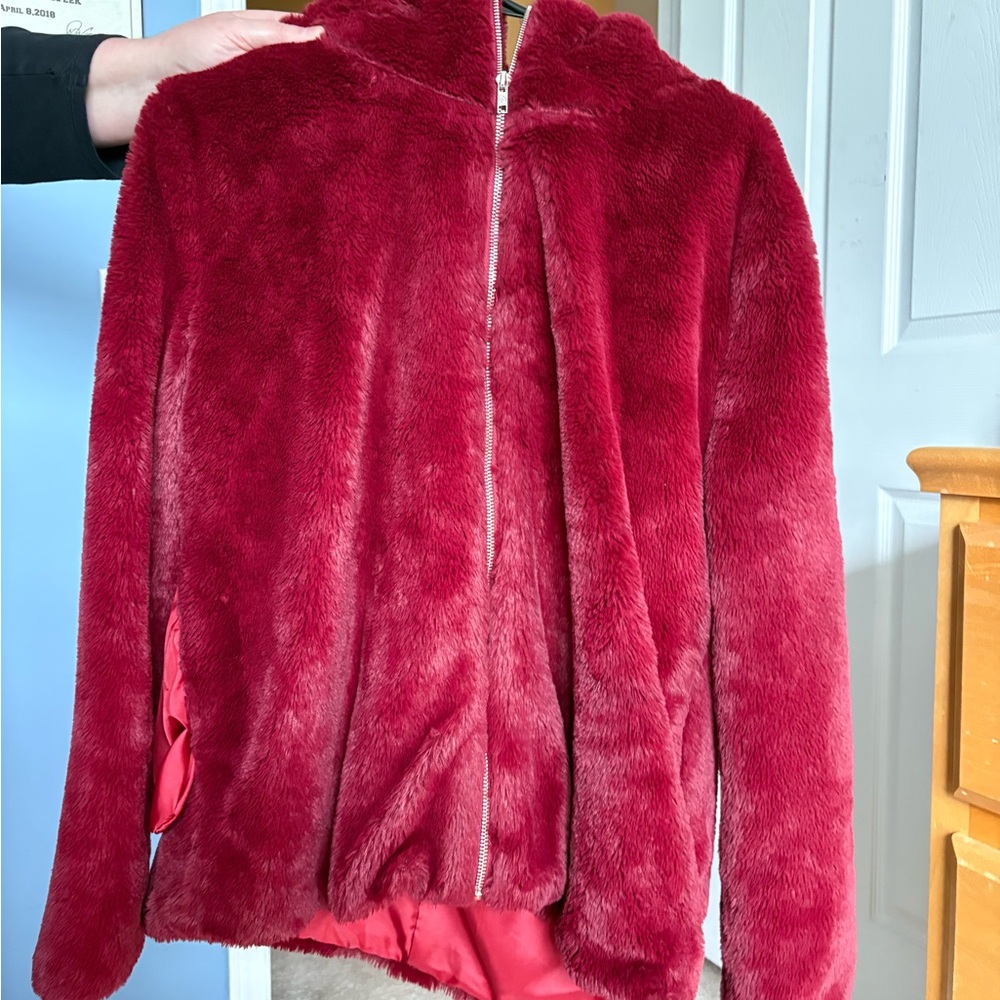Luxurious Red Faux Fur Jacket